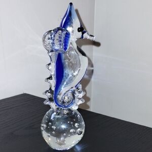 Elegant Blue Glass Seahorse Sculpture